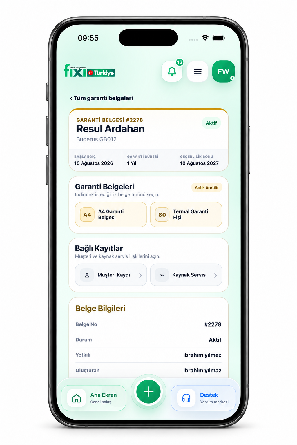 Fixi garanti belgesi ekranı